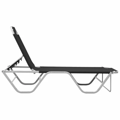 VidaXL Chaise longue Aluminium et textilène Noir 4 VidaXL Chaise longue Aluminium et textilène Noir – Image 2