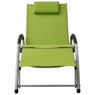 VidaXL Chaise longue avec oreiller Textilène Vert 4 VidaXL Chaise longue avec oreiller Textilène Vert – Image 2
