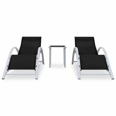VidaXL Chaises longues 2 pcs avec table Aluminium Noir 3 VidaXL Chaises longues 2 pcs avec table Aluminium Noir – Image 2
