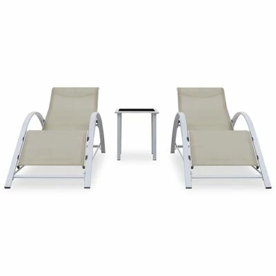 VidaXL Chaises longues 2 pcs avec table Aluminium Crème 4 VidaXL Chaises longues 2 pcs avec table Aluminium Crème – Image 2