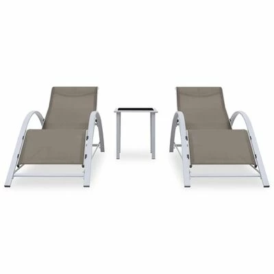 VidaXL Chaises longues 2 pcs avec table Aluminium Taupe 3 VidaXL Chaises longues 2 pcs avec table Aluminium Taupe – Image 2