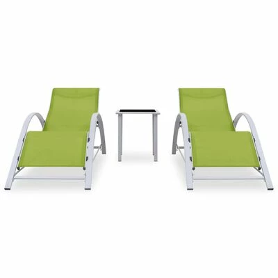VidaXL Chaises longues 2 pcs avec table Aluminium Vert 4 VidaXL Chaises longues 2 pcs avec table Aluminium Vert – Image 2