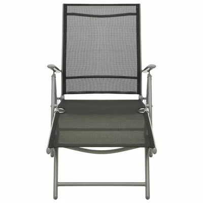 VidaXL Chaise longue pliable Textilène et aluminium Noir et argenté 4 VidaXL Chaise longue pliable Textilène et aluminium Noir et argenté – Image 2