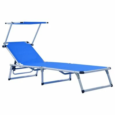 VidaXL Chaises longues pliables et toit 2 pcs Aluminium textilène Bleu 4 VidaXL Chaises longues pliables et toit 2 pcs Aluminium textilène Bleu – Image 2