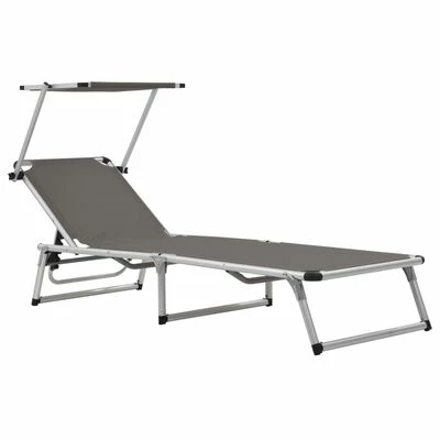 VidaXL Chaises longues pliables et toit 2 pcs Aluminium textilène Gris 4 VidaXL Chaises longues pliables et toit 2 pcs Aluminium textilène Gris – Image 2