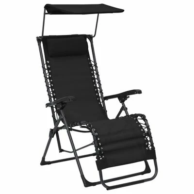 VidaXL Chaises pliables de terrasse 2 pcs Textilène Noir 4 VidaXL Chaises pliables de terrasse 2 pcs Textilène Noir – Image 2
