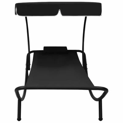VidaXL Lit de repos d'extérieur avec auvent et oreiller Noir 4 VidaXL Lit de repos d'extérieur avec auvent et oreiller Noir – Image 2