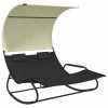 VidaXL Chaise longue double à bascule avec auvent Noir et crème -Bains de soleil Soldes image 2 317587