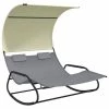 VidaXL Chaise longue double à bascule avec auvent Gris et crème 1 VidaXL Chaise longue double à bascule avec auvent Gris et crème -Bains de soleil Soldes image 2 317588