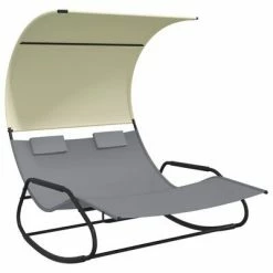 VidaXL Chaise longue double à bascule avec auvent Gris et crème