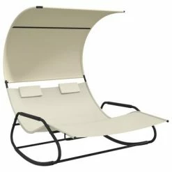 VidaXL Chaise longue double à bascule avec auvent Crème