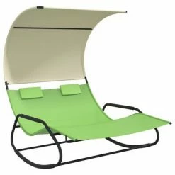 VidaXL Chaise longue double à bascule avec auvent Vert et crème
