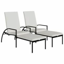 VidaXL Chaises longues avec repose-pied 2 pcs Résine tressée Noir