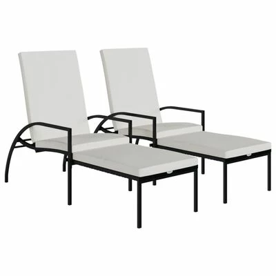 VidaXL Chaises longues avec repose-pied 2 pcs Résine tressée Noir 3 VidaXL Chaises longues avec repose-pied 2 pcs Résine tressée Noir