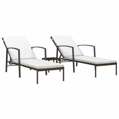 VidaXL Chaises longues 2 pcs avec table Résine tressée Marron 3 VidaXL Chaises longues 2 pcs avec table Résine tressée Marron