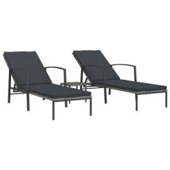 VidaXL Chaises longues 2 pcs avec table Résine tressée Gris