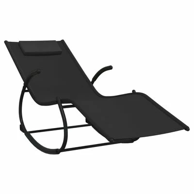 VidaXL Chaise longue à bascule Noir Acier et textilène 3 VidaXL Chaise longue à bascule Noir Acier et textilène