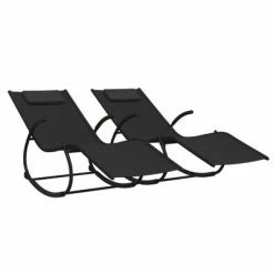 VidaXL Chaises longues à bascule 2 pcs Noir Acier et textilène