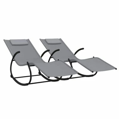 VidaXL Chaises longues à bascule 2 pcs Gris Acier et textilène 3 VidaXL Chaises longues à bascule 2 pcs Gris Acier et textilène