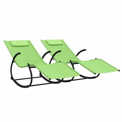 VidaXL Chaises longues à bascule 2 pcs Vert Acier et textilène 3 VidaXL Chaises longues à bascule 2 pcs Vert Acier et textilène