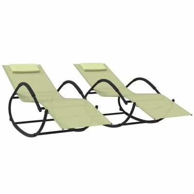 VidaXL Chaises longues à bascule 2 pcs Crème Acier et textilène 3 VidaXL Chaises longues à bascule 2 pcs Crème Acier et textilène
