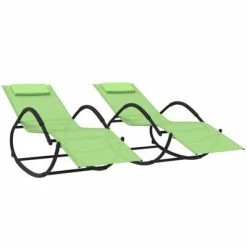 VidaXL Chaises longues à bascule 2 pcs Vert Acier et textilène