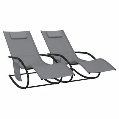 VidaXL Chaises longues à bascule 2 pcs Gris Acier et textilène 3 VidaXL Chaises longues à bascule 2 pcs Gris Acier et textilène