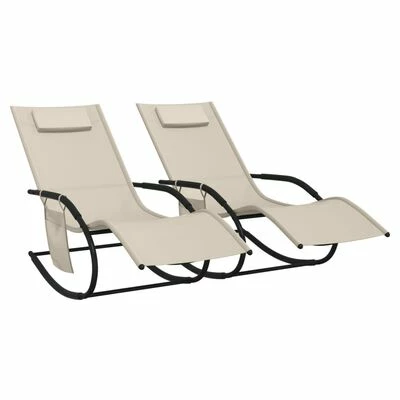 VidaXL Chaises longues à bascule 2 pcs Crème Acier et textilène 3 VidaXL Chaises longues à bascule 2 pcs Crème Acier et textilène