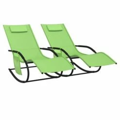 Bains de soleil Soldes 19 VidaXL Chaises longues à bascule 2 pcs Vert Acier et textilène