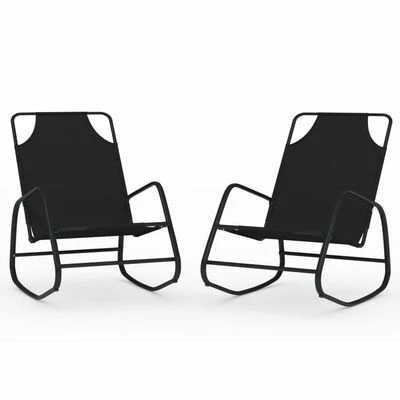 VidaXL Chaises longues à bascule 2 pcs Noir Acier et textilène 3 VidaXL Chaises longues à bascule 2 pcs Noir Acier et textilène