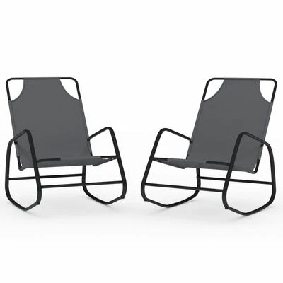 VidaXL Chaises longues à bascule 2 pcs Gris Acier et textilène 3 VidaXL Chaises longues à bascule 2 pcs Gris Acier et textilène