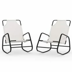 VidaXL Chaises longues à bascule 2 pcs Crème Acier et textilène