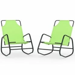 VidaXL Chaises longues à bascule 2 pcs Vert Acier et textilène