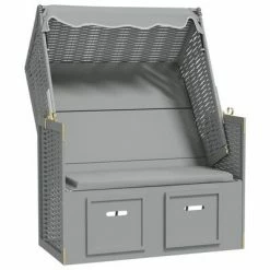 VidaXL Strandkorb avec auvent Résine tressée et bois solide Gris