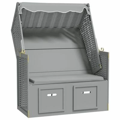 VidaXL Strandkorb avec auvent Résine tressée et bois solide Gris 3 VidaXL Strandkorb avec auvent Résine tressée et bois solide Gris