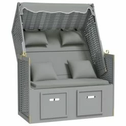 VidaXL Strandkorb avec coussins Résine tressée et bois solide Gris