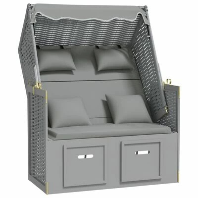 VidaXL Strandkorb avec coussins Résine tressée et bois solide Gris 3 VidaXL Strandkorb avec coussins Résine tressée et bois solide Gris