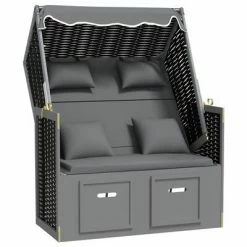 VidaXL Strandkorb avec coussin Résine tressée bois solide Anthracite
