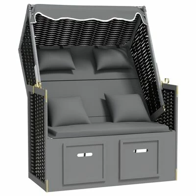 VidaXL Strandkorb avec coussin Résine tressée bois solide Anthracite 3 VidaXL Strandkorb avec coussin Résine tressée bois solide Anthracite