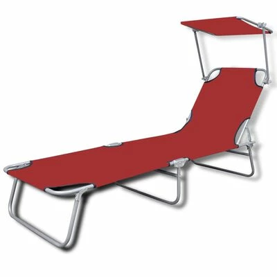 VidaXL Chaise longue pliable avec auvent Acier et tissu Rouge 4 VidaXL Chaise longue pliable avec auvent Acier et tissu Rouge – Image 2