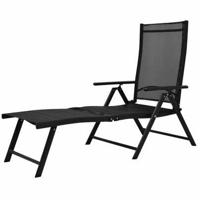 VidaXL Chaise longue pliable Aluminium Noir 4 VidaXL Chaise longue pliable Aluminium Noir – Image 2