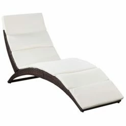 VidaXL Chaise longue pliable avec coussin Résine tressée Marron