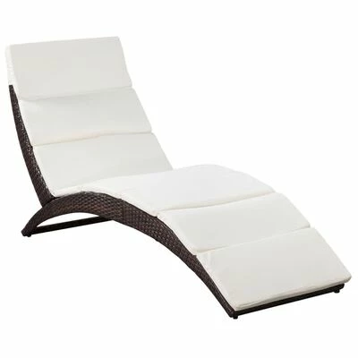 VidaXL Chaise longue pliable avec coussin Résine tressée Marron 3 VidaXL Chaise longue pliable avec coussin Résine tressée Marron