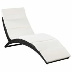 VidaXL Chaise longue pliable avec coussin Résine tressée Noir
