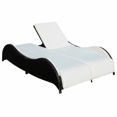 VidaXL Chaise longue double avec coussin Résine tressée Noir 4 VidaXL Chaise longue double avec coussin Résine tressée Noir – Image 2