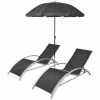 VidaXL Chaises longues et parasol Aluminium Noir 1 VidaXL Chaises longues et parasol Aluminium Noir -Bains de soleil Soldes image 2 42161