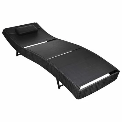 VidaXL Chaise longue Résine tressée Noir 4 VidaXL Chaise longue Résine tressée Noir – Image 2