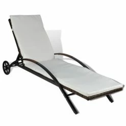 VidaXL Chaise longue avec coussin et roues Résine tressée Marron