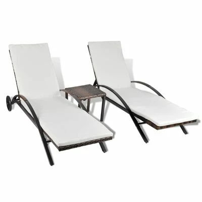 VidaXL Chaises longues avec table Résine tressée Marron 3 VidaXL Chaises longues avec table Résine tressée Marron