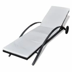 VidaXL Chaise longue avec coussin et roues Résine tressée Noir